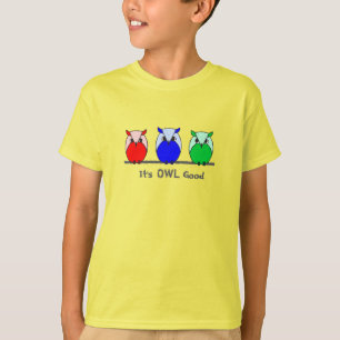Cute Colorful Bright Red Blue Green Cartoon Owls T-Shirt