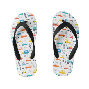 Cute Colorful Car Traffic Pattern Kid's Jandals