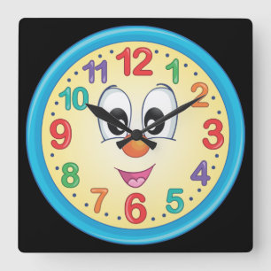 Cute Colorful Cartoon Baby Face Square Wall Clock