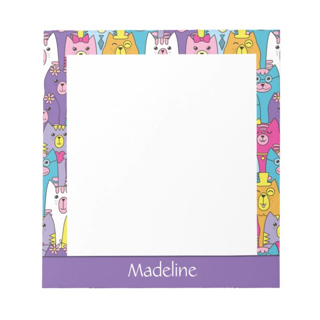Cute Colorful Cartoon Cats Pattern Personalized Notepad (Front)