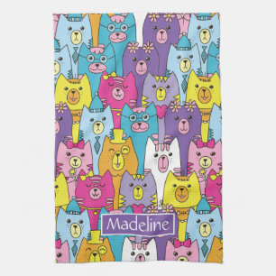 Cute Colorful Cartoon Cats Pattern Personalized Tea Towel