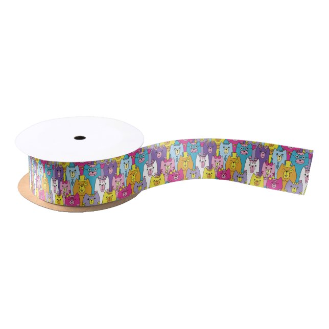 Cute Colorful Cartoon Cats Pattern Satin Ribbon (Spool)