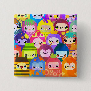 Cute Colorful Cartoon People Characters 15 Cm Square Badge