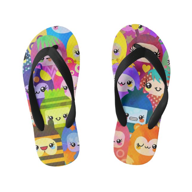Cute Colorful Cartoon People Characters Kid's Jandals (Footbed)