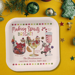 Cute Colorful Cat Cocktail Christmas Party Paper Plate