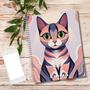 Cute Colorful Cat, Fun, Chic, Animal, Custom Notebook