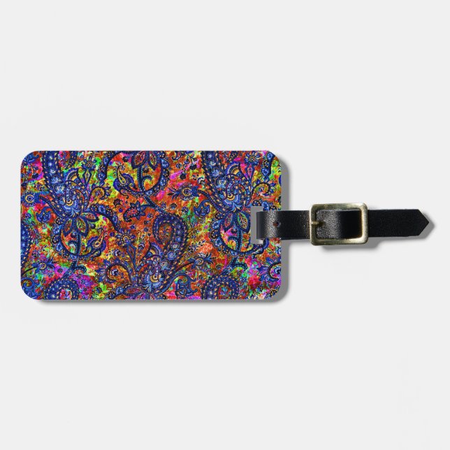 Cute colorful chakra pattern checkbook cover luggage tag (Front Horizontal)
