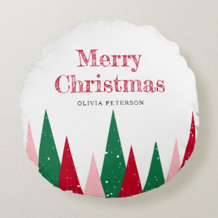 Cute Colorful Christmas Trees Modern Decor Round Cushion