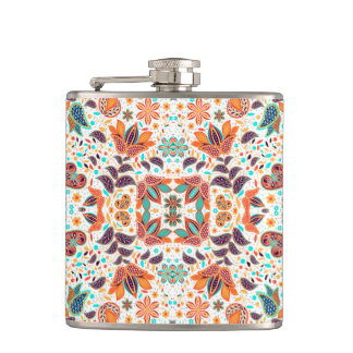 Cute colorful classic floral patterns hip flask