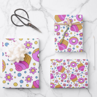Cute colorful cupcake, flower and bagel Bookmark Wrapping Paper Sheet