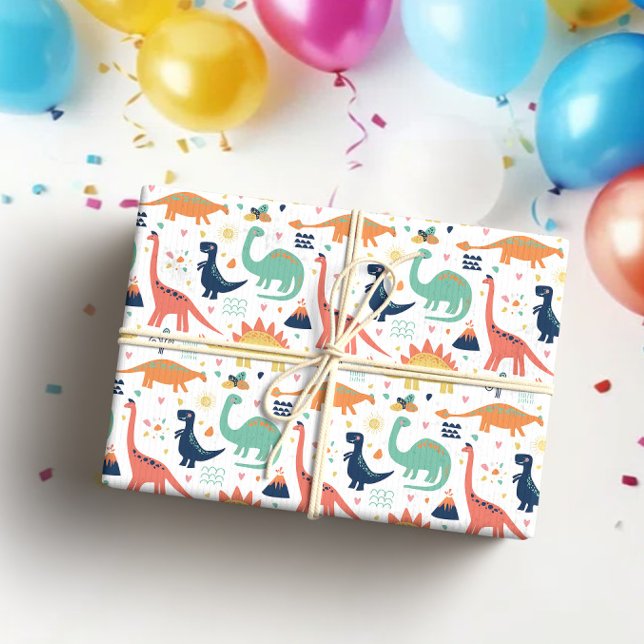 Cute Colorful Dinosaur Gender Neutral Baby Shower Wrapping Paper (Creator Uploaded)