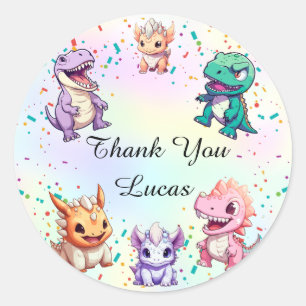Cute colorful dinosaur School kids Birthday party  Classic Round Sticker