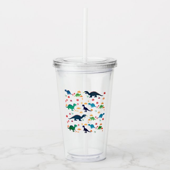 Cute Colorful Dinosaurs Pattern  Acrylic Tumbler (Front)