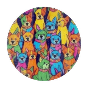 Cute colorful dogs happy dogs cutting board