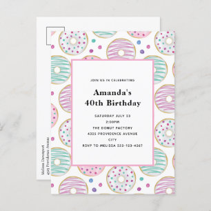 Cute Colorful Donut Pattern Birthday Invitation Postcard
