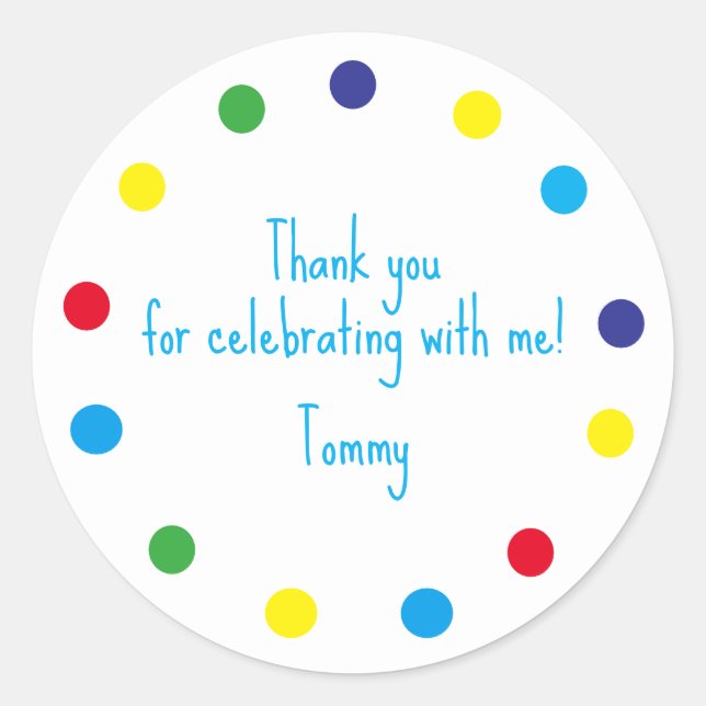 Cute Colorful Dots Kids Thank You Classic Round Sticker (Front)