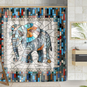 Cute Colorful Elephant mosaic art Shower Curtain