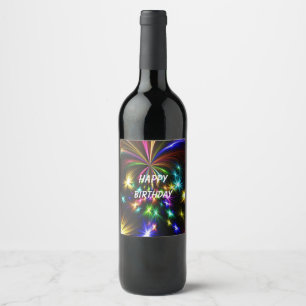 Cute, Colorful Fireworks, Happy Birthday Wine Label