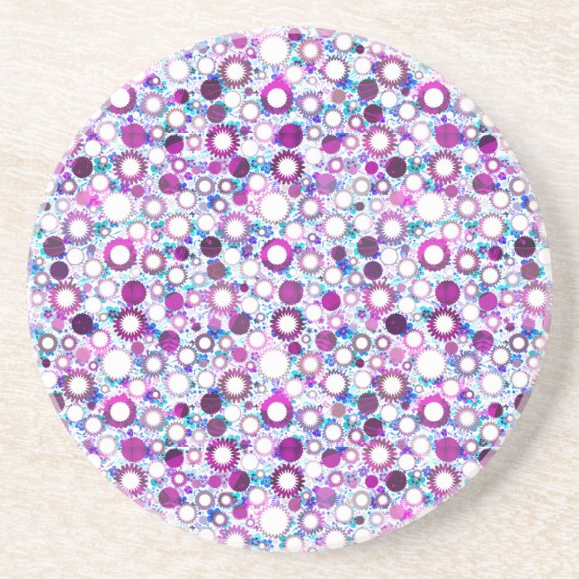 Cute colorful flowers suns patterns coaster (Front)