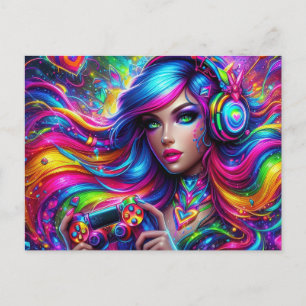 Cute colorful gamer girl  postcard