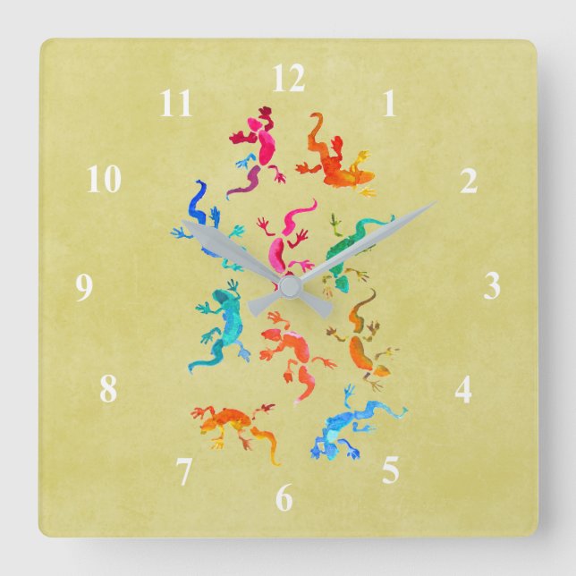 Cute colorful gecko lizard illustration square wall clock (Front)