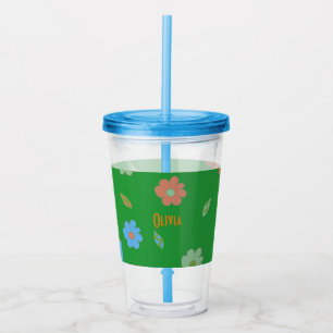 Cute Colorful Girls Retro Flower Acrylic Tumbler