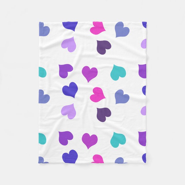 Cute colorful hearts fleece blanket (Front)