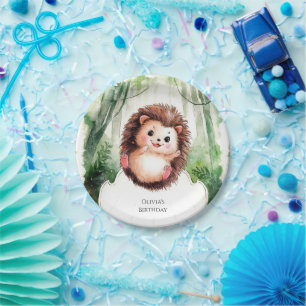 Cute Colorful Hedgehog Birthday Paper Plate