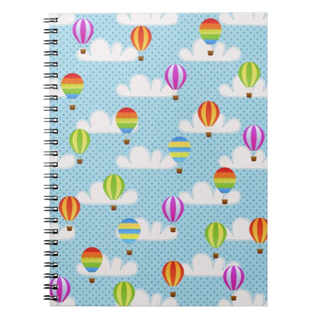 Cute Colorful Hot Air Balloons Pattern Notebook (Front)