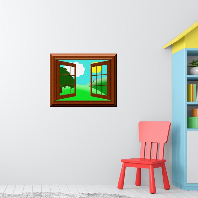 Cute Colorful Kids Cartoon Window View Poster (Nursery 1)