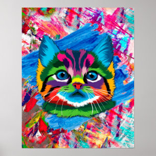 Cute Colorful Kitten Cat Whimsical  Poster