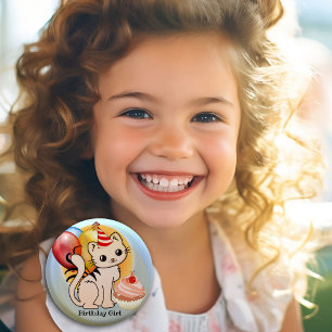 Cute Colorful Kitty Birthday Button