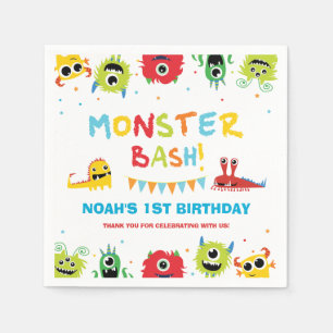 Cute Colorful Little Monsters Bash 1st Birthday Napkin