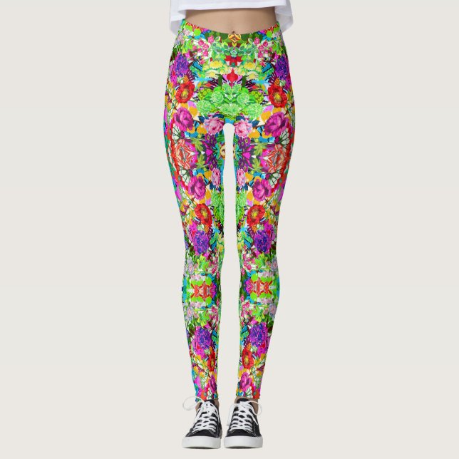Cute colorful magic flowers leggings (Front)