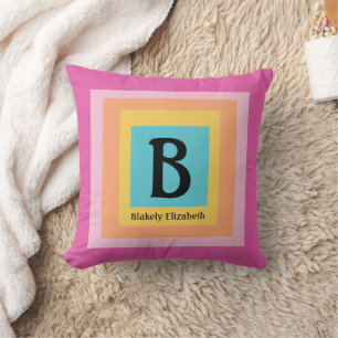 Cute & Colorful Monogram Letter Name Girly Fun Cushion