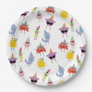 Cute Colorful Monsters Funny Kids Birthday Party Paper Plate