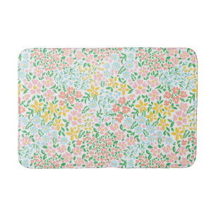 Cute Colorful Pastel Garden Flower Pattern Bath Mat