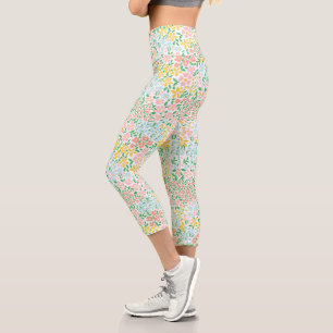 Cute Colorful Pastel Garden Flower Pattern Capri Leggings