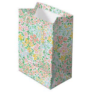 Cute Colorful Pastel Garden Flower Pattern Medium Gift Bag