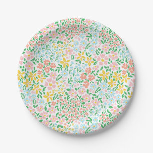 Cute Colorful Pastel Garden Flower Pattern Paper Plate