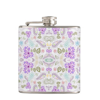 Cute colorful pastel paisley patterns hip flask