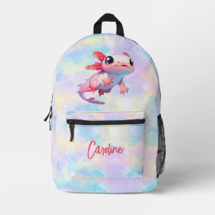 Cute Colorful Pastel Rainbow Axolotl Girl Name Printed Backpack