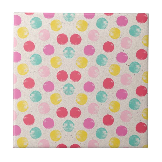 Cute Colorful Polka Dot Pattern Tile (Front)