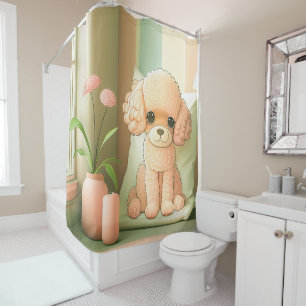 Cute Colorful Poodle Dog Puppy Holding a Heart   Shower Curtain
