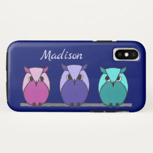 Cute Colorful Purple Pink Teal Cartoon Owls Case-Mate iPhone Case