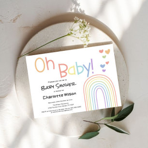 Cute Colorful Rainbow with Hearts Baby Shower Invitation