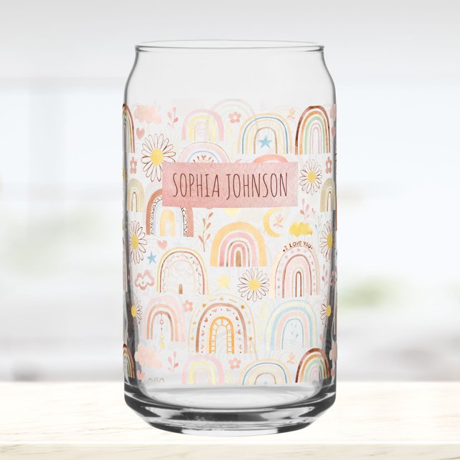 Cute Colorful Rainbows and Daisy Flowers Abstract Can Glass (In situ)