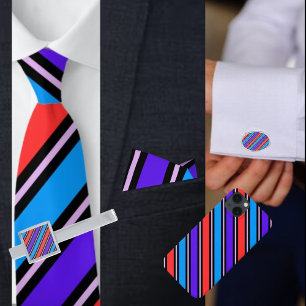 Cute Colorful Red Blue Stripes Pattern          Tie