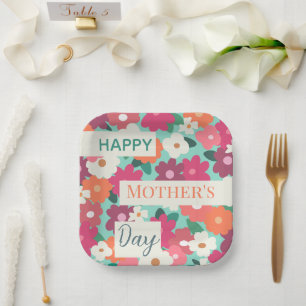  Cute Colorful Retro Floral / Mother's Day       Paper Plate