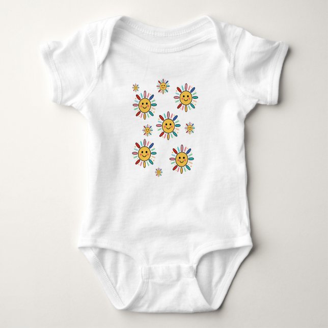 Cute Colorful Smiling Sun Illustration Baby Bodysuit (Front)